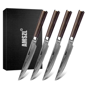 AMSZLカスタム4ピースステーキナイフセット日本高炭素ステンレススチールPakka木製ハンドル付きギフトボックス付き - Product Image 2