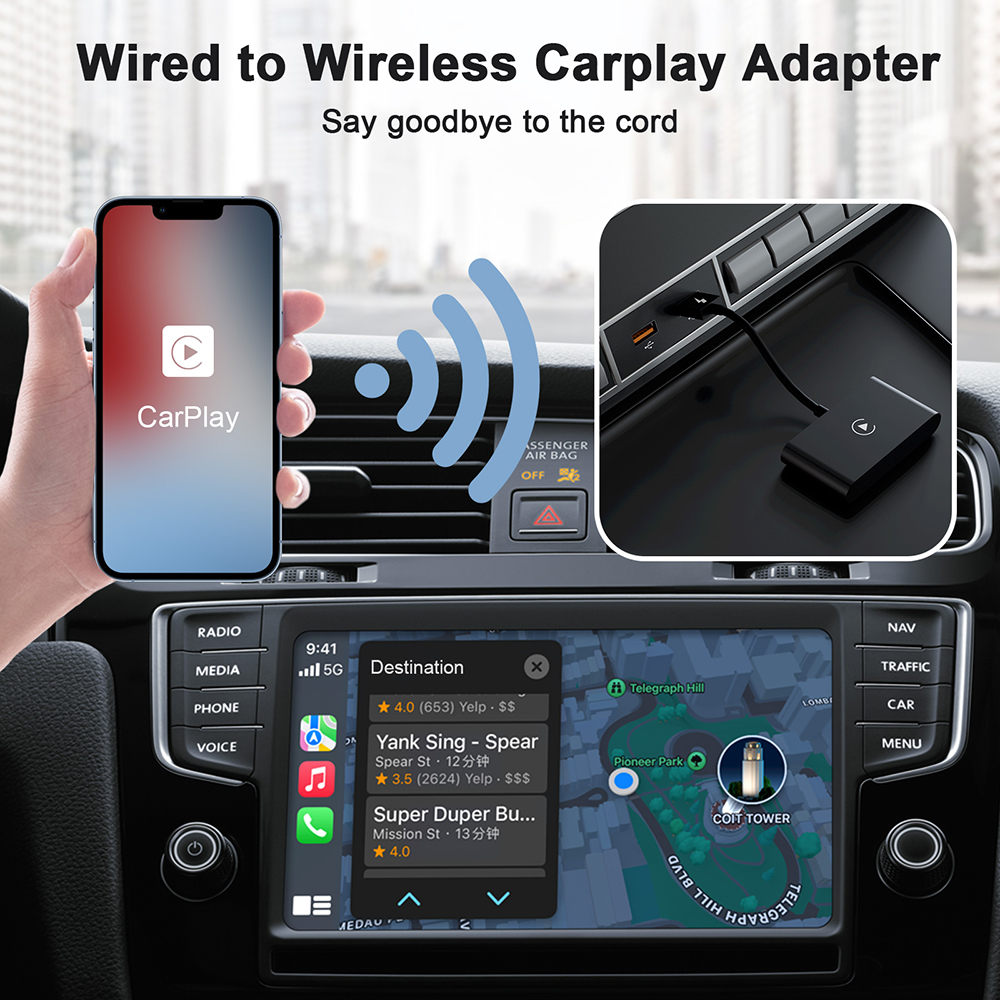 IPhone用ワイヤレスCarPlayアダプターUSBカープレイドングルAI