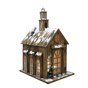 Décoration de Noël en bois, maison de neige illuminée, 7x10.5x9.5 cm, alimentée par piles, pour affichage festif - Product Image 3
