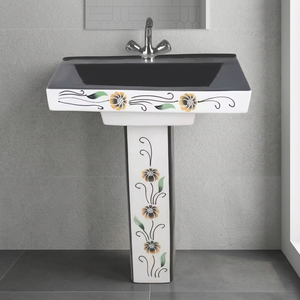 Factory Direct Elegant Modern Ceramic Pedestal <b>Wash</b> Basin LCD <b>Set</b> Colorful Printed Lavabo Sink Vistaar Brand Lifetime Warranty - Product Image 1
