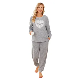 MQF 제조업체 맞춤형 여성 잠옷 세트 소프트 긴 소매 잠옷 및 긴 바지 포켓 따뜻한 잠옷 도매