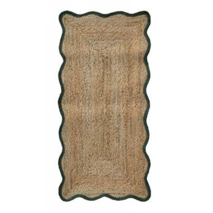 Tapis tressé en jute écologique antidérapant à poils plats rectangulaire pour intérieur, design géométrique vert naturel - Product Image 5