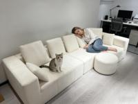 Canapé modulaire minimaliste en velours crème nuage, rembourré, pour la maison, le loisir et la détente