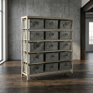 Antique 15-Drawer Industrial & Vintage Farmhouse Living Room <b>Storage</b> Cabinet with Iron & Old Mango Wood for Home & Villa - Product Image 2