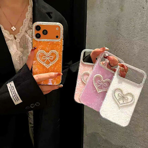 เคสโทรศัพท์มือถือลายคริสตัลหินอ่อน IMD รูปหัวใจประดับโบว์เพชร สำหรับ iPhone 17 pro max 16 15 14 13 12  สำหรับสาวๆ - Product Image 1