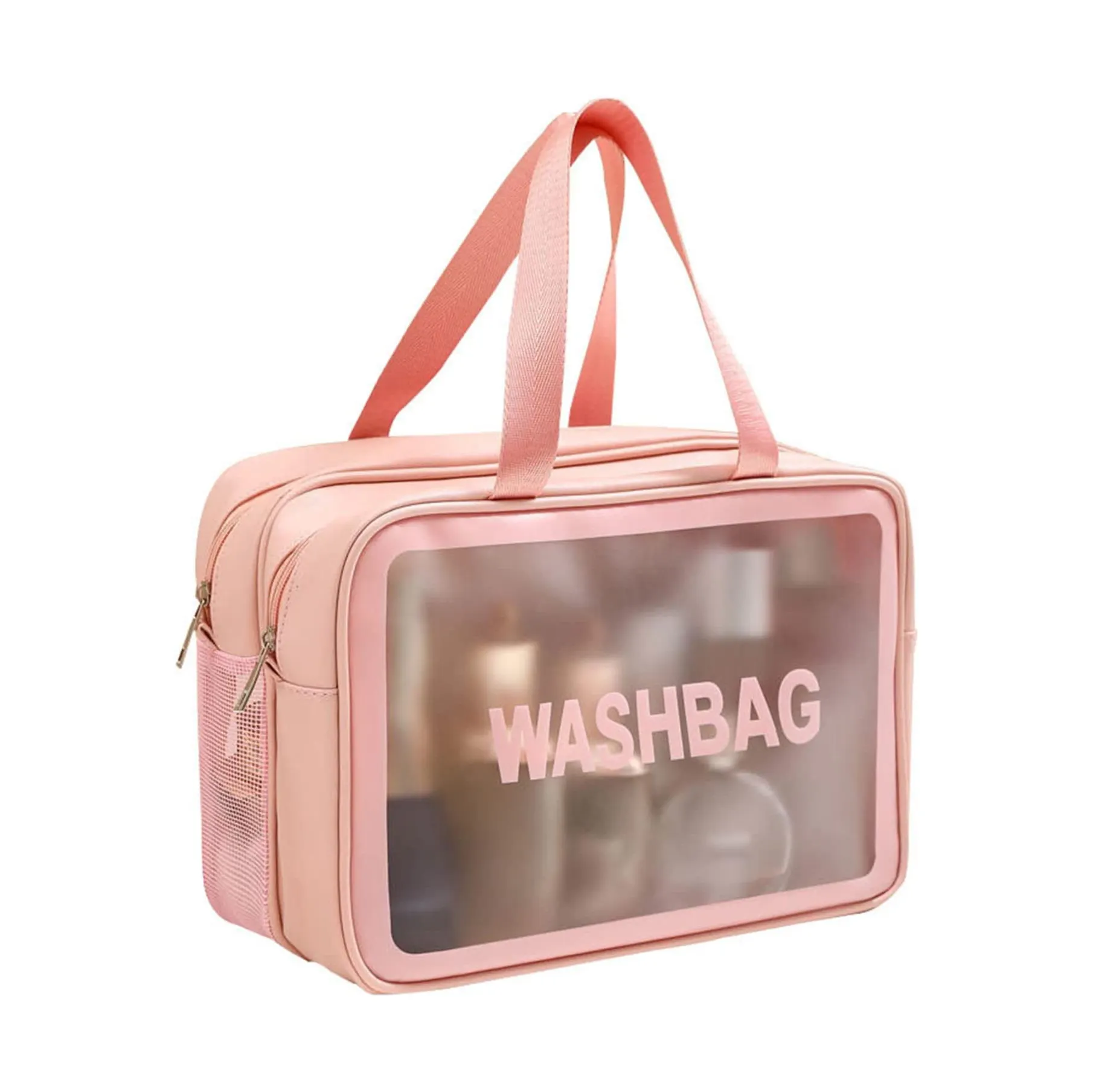 卸売カスタムロゴプリント環境にやさしいファッショントイレタリー旅行女性化粧バッグPU化粧品バッグ