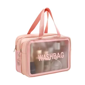 卸売カスタムロゴプリント環境にやさしいファッショントイレタリー旅行女性化粧バッグPU化粧品バッグ
