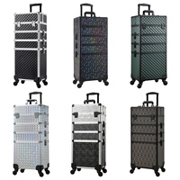 Trousse de Maquillage Professionnelle à Roulettes Chariot pour Prothésistes Ongulaires Valise de Beauté Rose avec Chariot de Maquillage Rotatif à 360 Degrés