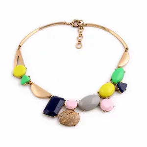 Xl01431 Wholesale Fashion Jewellery Bangkok Accessories Candy Color Stone Jewelry Womens Chunky Gold Necklace Geometric