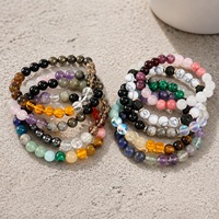 Gelang Manik-manik Go2boho dengan Batu Alam Bulat dan Manik-manik Mutiara Imitasi, Paduan Logam Berlapis Emas, Hadiah Uniseks Trendi