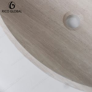 Lavabo Redondo de Travertino para Baño, Lavabo de Piedra Pulida, Montaje en Superficie, Diseño Minimalista - Product Image 4