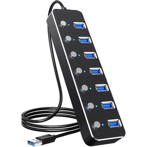 ฮับ USB 3.0 7 พอร์ต อลูมิเนียมอัลลอยด์ ความเร็วสูงพิเศษ พร้อมสวิตช์เปิด-ปิดแยกอิสระ สำหรับชาร์จและถ่ายโอนข้อมูล  มีสินค้าพร้อมส่ง - Product Image 1