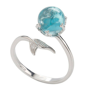 G2336, venta al por mayor, anillo ajustable abierto, cola <span class=keywords><strong>de</strong></span> <span class=keywords><strong>sirena</strong></span> <span class=keywords><strong>de</strong></span> pez, cristal azul, anillos <span class=keywords><strong>de</strong></span> joyería <span class=keywords><strong>de</strong></span> moda para mujer - Product Image 4