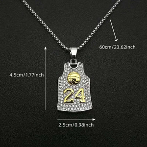 Acero Inoxidable <span class=keywords><strong>Kobe</strong></span> <span class=keywords><strong>Bryant</strong></span> # Collar de <span class=keywords><strong>Baloncesto</strong></span> con Colgante de Zirconia en Forma de Bola, Cadena de Eslabones, Joyería - Regalo - Product Image 2