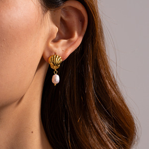Pendientes de Seda Marina con Imitación de Perlas de Concha Oceánica, Chapados en Oro, de Acero Inoxidable, Joyería para Mujer, Ideales para Vacaciones en la Playa - ¡Gran Venta! - Product Image 6
