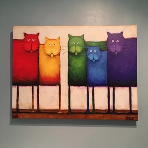 100% Hand Painted Abstract <strong>Pussy</strong> Oil Painting on Canvas Lovely rainbow Cat Abstract Cat <strong>Pussy</strong> Oil Painting - Product Image 1
