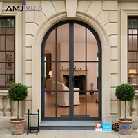 Puerta de Aluminio Resistente a Huracanes para Entrada Exterior, Vidrio Templado, Puertas Francesas Dobles Arqueadas Antiguas