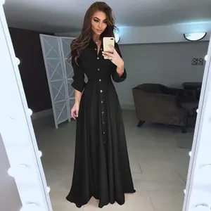 Woman Jeans Shorts 2022 New Arrivals Button Dress Shirt Long Sleeve Maxi Shirt Dresses Women Casual