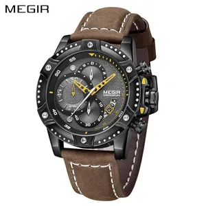 MEGIR 2130 Mens Watches Online Leather Strap Waterproof Chronograph Calendar Quartz Fashionable Watch