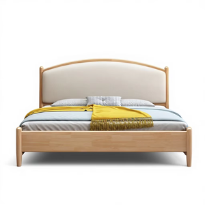 Lit plateforme en bois massif minimaliste à montage facile, tête de lit incurvée, grand rangement, taille Queen/King, aucun <span class=keywords><strong>sommier</strong></span> tapissier nécessaire - Product Image 1