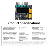 Carte d'amplification ZK-TB22 améliorée pour double subwoofer, 2.2 canaux, 75W+75W+145W+145W, DC 12-24V