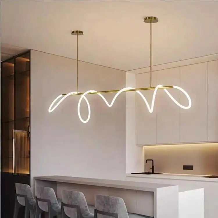 2022 Luxury Postmodern Ins Long Line Note Cafe Shop Design Led Ceiling Kitchen Bar Dining Pendant Lights