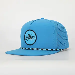 BSCI Logotipo Personalizado 5 Painel Borda Plana Snap Voltar Laser Corte Buraco Chapéu, Perfurado À Prova D' Água Esporte Gorras,Hip Hop Corda Snapback Caps