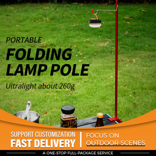 Portable Aluminum Alloy Mini Pole Stand Foldable Design Travel Gear for Camping Lamp Hanging and Table Fixing