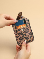 Porte-cartes à fermeture éclair imprimé léopard, multifonctionnel, en cuir PU, porte-monnaie, pochette, design personnalisé, porte-cartes d'identité et de crédit, vente chaude