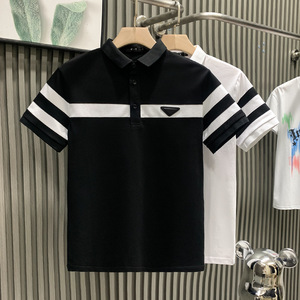 Polo a Maniche Corte da Uomo Leggera con <span class=keywords><strong>Colletto</strong></span> Rovesciato a Righe Bianche e Nere, Marchio di Moda Popolare su Internet - Product Image 3