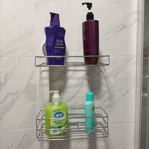 Organizzatore da Parete in Bambù Adesivo (2 Pezzi) con Cesto Portaoggetti in Metallo per Doccia, Senza Foratura, in Acciaio Inossidabile Antiruggine - Product Image 4