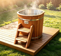 Baignoire à glace Amusi Modern Cold, écologique, de forme ovale, en bois de cèdre et de sapin, avec revêtement en PP, 8 jets, capacité 1-2 personnes