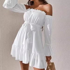 เดรสฤดูร้อนลดราคาสุดฮอตสำหรับผู้หญิง ดีไซน์เซ็กซี่น่ารัก คอปาด/เปิดไหล่ข้างเดียว ผ้าฝ้าย ชุดมินิเดรสชายหาดสำหรับสุภาพสตรี - Product Image 5