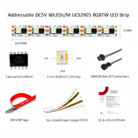 Tira de Luces LED Direccionables UCS2905 RGBTW DC5/12/24V con Amplio Rango CCT para Decoración de Escenarios de Bodas y Eventos