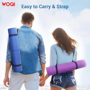 Tapis de yoga Woqi 8 mm d'épaisseur, en TPE, bleu royal, rectangulaire, pour exercices de fitness à domicile, avec sangle de transport - Product Image 2