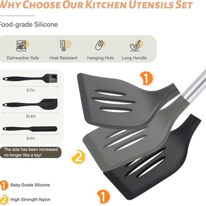 28-Piece Heat-Resistant Non-Stick <b>Silicone</b> Kitchen Utensils Set with Stainless Steel Handle for Cooking & Serving Fish - Product Image 6