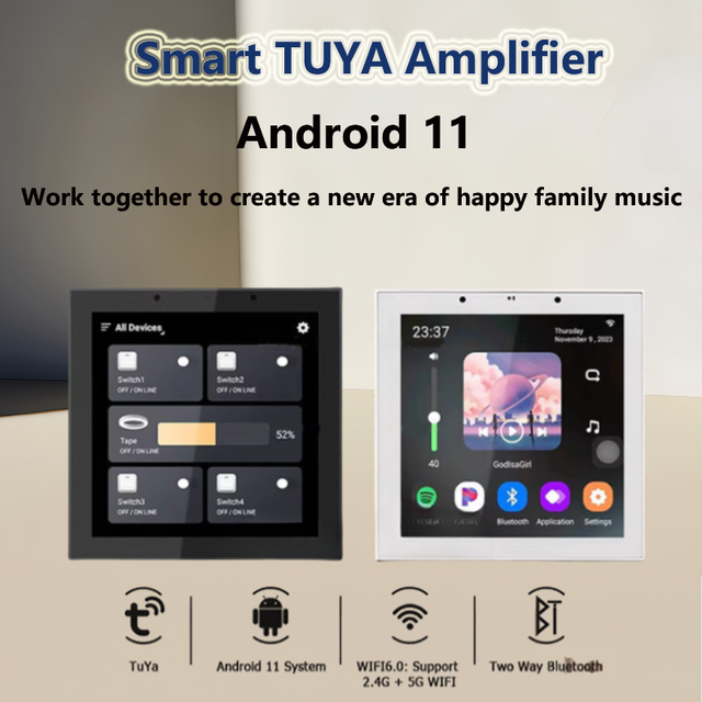 Zhiku Tuya Tablet 4 Inch Cross Music Player Wall Mounted 2.0 Channel Amplifier Android 11 Graffiti Smart Home Plastic 2 (2.0)