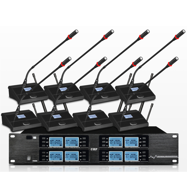 Professional Audio Conference Equipment Digital Uhf Wireless Microphone System Support Eight Channel Microphones