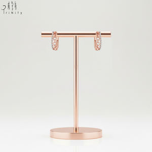 Boucles d'oreilles créoles de qualité supérieure, design vintage ajouré, en or rose massif 18 carats, avec diamants naturels véritables, cadeau pour femme - Product Image 3