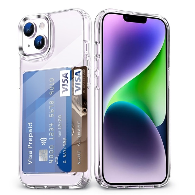 New Design Transparent TPU PC Combo Credit Card Slot Mobile Phone case for iPhone 14 Plus 11 12 13 14 Pro Max Card Holder Cover