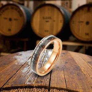 Gentdesジュエリーローズゴールドメッキ結婚指輪砕いた隕石チップウイスキー木鹿ホーンアントラータングステンリング女性男性 - Product Image 3