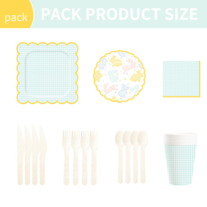 DAMAI Easter Party Theme Decor Bulk Wholesale Set Green Check Easter Rabbit Paper Plates Tablecloth Party Disposable Tableware - Product Image 6