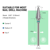 Yaqin professionnel 2.35mm carbure foret à ongles forme conique avec revêtement en argent efficace pour enlever le vernis Gel