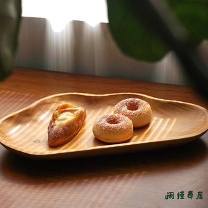 Bandeja de madera de abeto hecha a mano de 20-20.9 cm, color camel, plato poco profundo para servir postres y frutas - Product Image 4