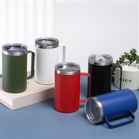 Mug isotherme à double paroi en acier inoxydable 304 de 24 oz, écologique, avec poignée et couvercle, pour le bureau, idéal comme cadeau