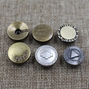 Botones de vaquero para prendas de vestir de aleación de latón con logotipo personalizado, botones metálicos para chaqueta vaquera, pantalones vaqueros
