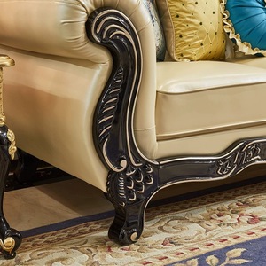 Châu Âu da chính hãng <span class=keywords><strong>sofa</strong></span> <span class=keywords><strong>Set</strong></span> rắn khung gỗ với tay khắc thủ công cho căn hộ phòng khách sạn và biệt thự - Product Image 3