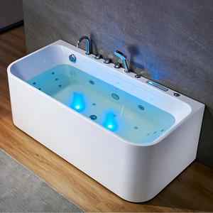 Moderne Abgerundete Rechteckige Glatte Freistehende Acryl-Badewanne mit LED-Beleuchtung, Luftdüsen, Whirlpool und Hydromassage - Product Image 1