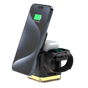 Cargador magnético 3 en 1 portátil personalizado, soporte de cargador inalámbrico de <span class=keywords><strong>carga</strong></span> rápida de 15W para <span class=keywords><strong>iPhone</strong></span> 15, 14, <span class=keywords><strong>13</strong></span>, 10W, 5W, duradero y funcional - Product Image 1