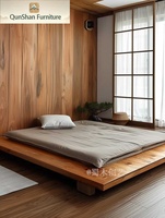 Lit plateforme Qunshan Y-780 en bois d'orme japonais de style chinois - Taille double, structure en bois massif à tenons et mortaises, personnalisable pour la maison